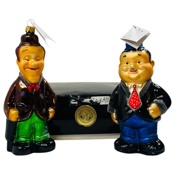 Laurel and Hardy Radko Ornaments Set of 2 Tags Hollywood Vintage 1997 + Box READ - Picture 1 of 16